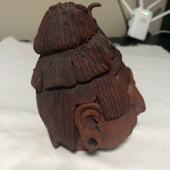 Handcrafted Terracotta Tribal Mask Aztec Clay Head Heavy Sculpture 6x4” Hollow - Picture 3 of 6